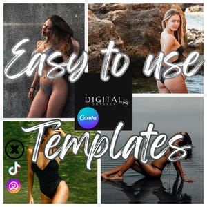 May include: A collage of images featuring women in swimwear, with the text "Easy to use Templates" and logos for Canva and Digital Odyssey HQ.