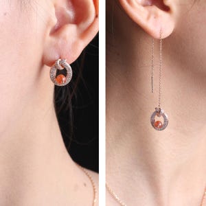 Golden Strawberry Quartz Dangle Earrings, 925 Sterling Silver, Handmade Long Drop Earrings, Natural Crystal Jewelry, Elegant Gift for Women
