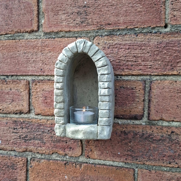 Stone Archway Votive Candleholder. Antique Medieval Effect Garden Ornament