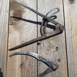 Antique Caliper Set - Wing Divider & Outside Caliper - Forged Steel Measuring Tools - Vintage Industrial Decor - Blacksmith Layout Tools