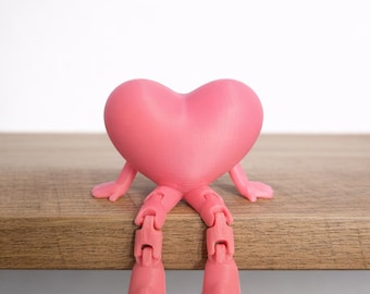 ピンクのハート型シェルフシッター置物 - かわいいバレンタインデコレーション、3Dプリントの脚付きハート、彼女へのプレゼント、ホームシェルフデコレーション