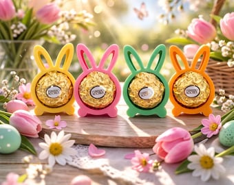 イースターバニー フェレロ ロシェ ホルダー – 3Dプリント キャンディバニー – 春のバスケット詰め物 – チョコレートホルダーギフト – 色をお選びください