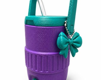 Purple and Teal 12oz Mini Cooler Coozie with Spout | 3D Printed Can Cooler | Portable Drink Dispenser | Unique Gift | Tailgate, Camping
