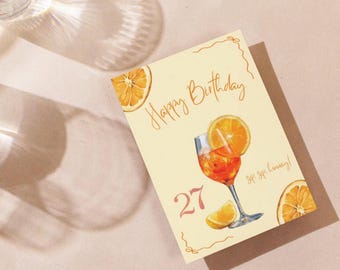 Aperol Spritz Cocktail Birthday Card, Customizable, 5x7 Greeting Card with Envelope