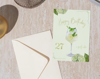 Hugo Spritz Cocktail Birthday Card, Customizable, 5x7 Greeting Card with Envelope