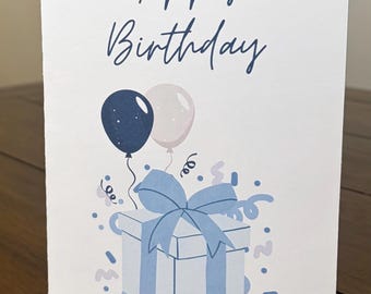 Personalized Birthday Card, Gift & Balloons, 5x7 Greeting Card