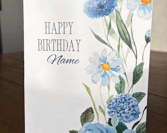Floral Happy Birthday Card, Personalized Greeting, 5x7 with Envelope