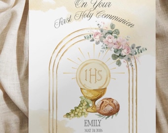 Personalized Communion/Komunia Święta Card, Elegant Design, Polish/English (5x7)