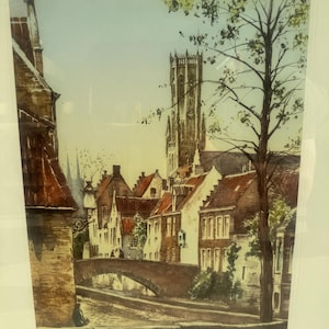 Bruges – Groenerei” – Signed and hand-colored etching by Roger Hebbelinck (7/300)