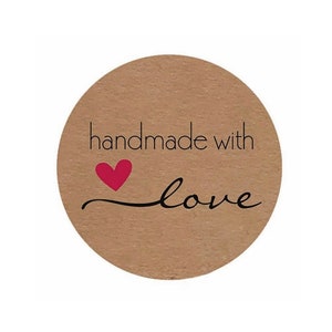 50 Autocollants Handmade with love de 25mm