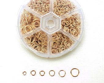 Gold jump ring kit, 1415pcs assorted sizes, Nickel free jewelry findings, 4mm 5mm 6mm 7mm 8mm 10mm