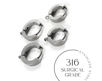 Huggie hoops with loop, Surgical stainless steel earring findings, Hypoallergenic jewelry making parts