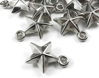 Acrylic star charms, Silver celestial charms, Small star pendants for jewelry making, Earring or bracelet charms