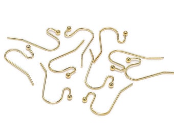 Gold plated brass earring hooks - Nickel free ear wire - 100pcs hypoallergenic jewelry making supplies