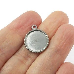 Stainless steel pendant cabochon settings, 14mm tray bezel for necklace making