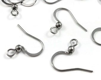 316 Surgical stainless steel ear wire, Flat french earring hooks, Hypoallergenic silver findings, Jewelry making