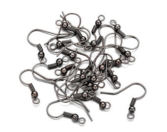 50 Earring hooks - Gunmetal - Nickel free, lead free and cadmium free earwire