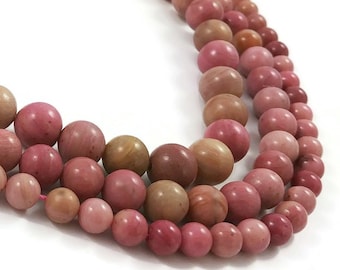 Natural pink wood lace stone beads, 6mm 8mm or 10mm round beads for jewelry making