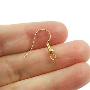 18K Gold Plated Brass Earring Hooks - Nickel free hypoallergenic earring findings - Real Gold Plated Ear Wire image 1