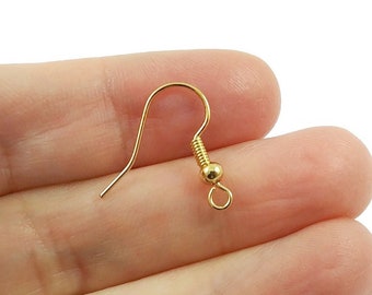 18K Gold Plated Brass Earring Hooks - Nickel free hypoallergenic earring findings - Real Gold Plated Ear Wire