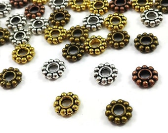 Daisy spacer beads, 6mm heishi beads, Jewelry making nickel-free metal beads, Gold, Silver, Bronze, Copper