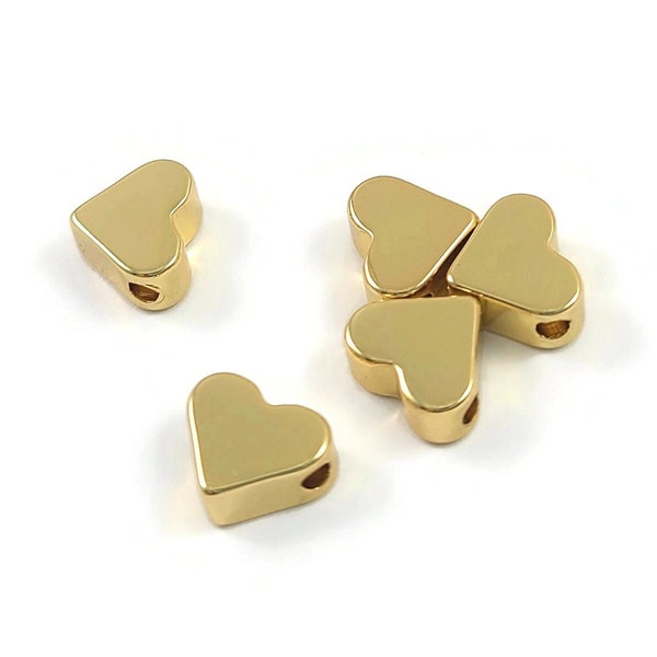 18K real gold plated heart beads, Hypoallergenic nickel free spacer beads, Bracelet making, Jewelry supplies