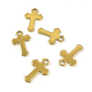 5 Tiny gold stainless steel cross charms PVD pendant jewelry making