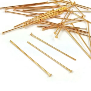 Real 18K gold plated head pins - 20mm or 35mm - Nickel free jewelry findings - 21 gauge 画像 1