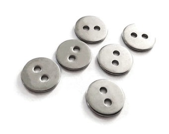 6 silver metal buttons, Stainless steel buttons or clasps, Round buttons 12mm