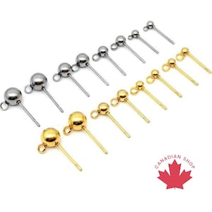 Stainless steel ball post with loop, 10pcs hypoallergenic earring making supplies