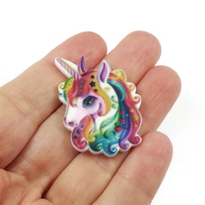 Décoration licorne arc en ciel - Cabochon en résine de 40mm