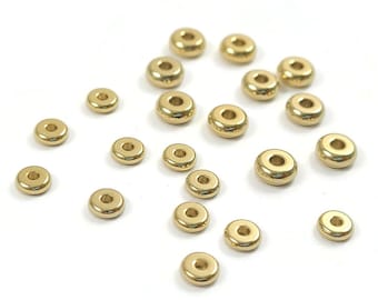 18K gold spacer beads, 4mm, 5mm, Rondelle flat round beads, Stainless steel jewelry making beads