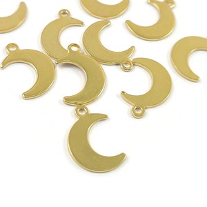 10 gold moon charms, Small stainless steel charms, Crescent moon pendants for jewelry making