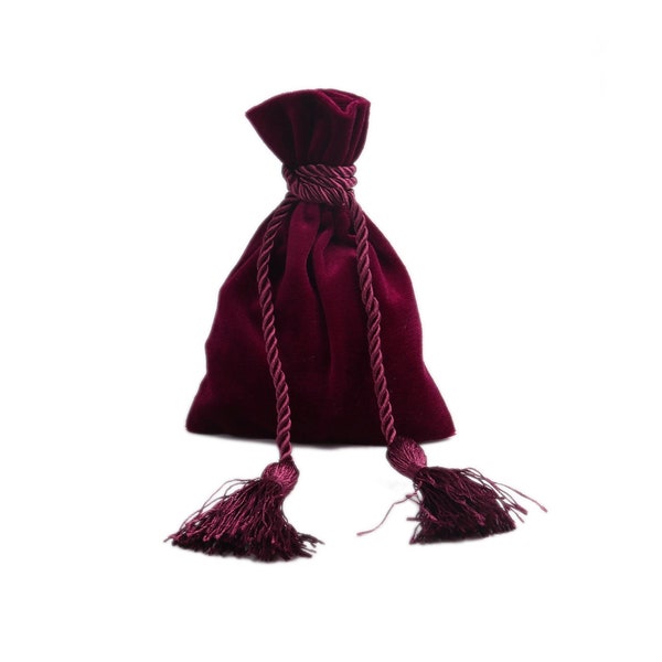 Wine red velvet pouch bag with tassel rope