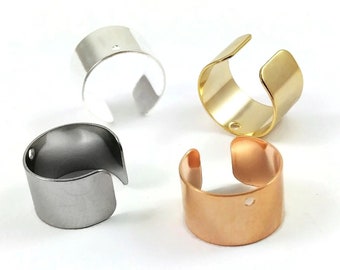 2 Ear cuff with hole, Stainless steel earring findings, Clip on findings for jewelry making, Silver, Gold, Rose gold