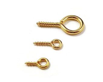 Gold screw eyes bails, Stainless steel screw eye pins, Jewelry making findings