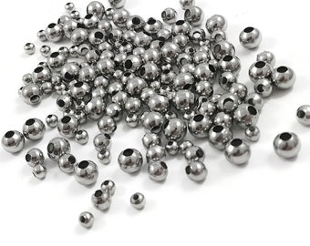 Silver stainless steel beads, 3mm, 4mm, 5mm, Round metal spacer beads, Bulk jewelry making supplies