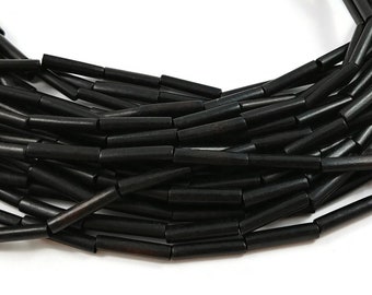 Perles tubes noires en bois de bambou de 17mm