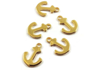 Gold anchor charms, Stainless steel nautical charms, Small anchor pendants for jewelry making
