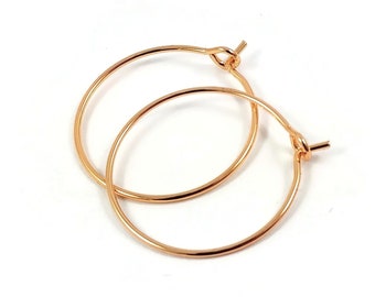 18K Gold plated hoops, Nickel free earring findings, 25mm earwire for jewelry making