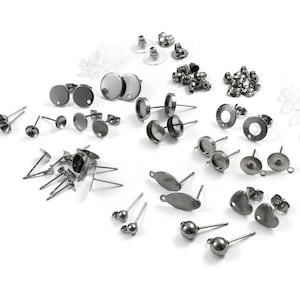60pcs earring making starter kit, Stainless steel posts, Hypoallergenic stud jewelry findings, Sample pack