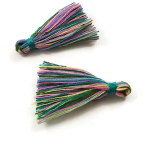 Small multicolor cotton tassel, Jewelry making supplies, Boho rainbow bracelet pendant