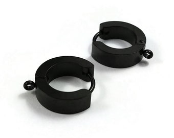 Black huggie hoops with loop, Stainless steel earring findings, Jewelry making DIY hoop with charms