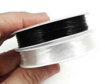 Elastic stretch cord, Stretchy string for bracelets, 0.5mm 0.6mm 0.8mm 1mm, Clear and black beading thread