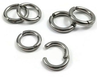 No piercing huggie hoop earrings, Silver stainless steel earring findings, Clip on ear cuffs