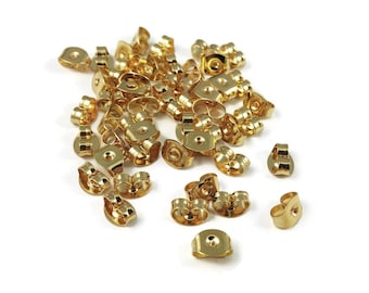 Gold plated earring backs, stainless steel butterfly earnuts, hypoallergenic earring findings, 6mm gold earring backs