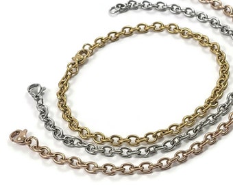 Chunky cable chain bracelet, Rose gold - gold - silver stainless steel, Bulk lot for hypoallergenic jewelry making