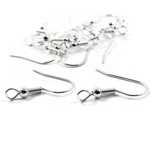May include: Silver earring hooks with a small ball at the top. The hooks are designed to be used with jewellery making supplies.