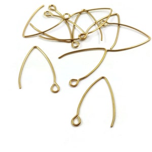 Gold stainless steel earring hooks, Marquise ear wires, Hypoallergenic earring findings