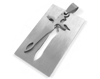 Silver sword pendant, Tarnish-free stainless steel, DIY men tag necklace making part